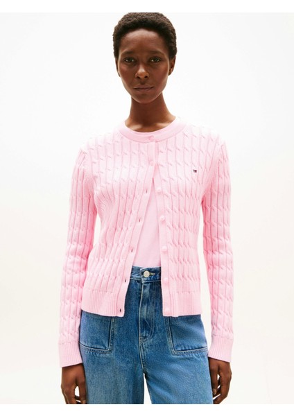 Kadın Pamuklu Orta Kalınlıkta Örgü Bisiklet Yaka Pembe Kazak WW0WW46514TOL