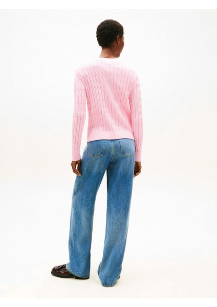 Kadın Pamuklu Orta Kalınlıkta Örgü Bisiklet Yaka Pembe Kazak WW0WW46514TOL modelleri