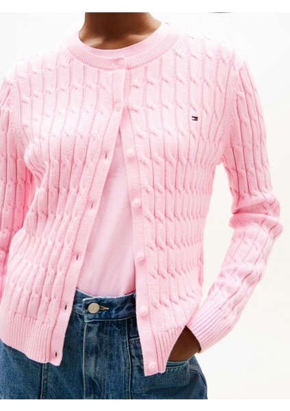 Kadın Pamuklu Orta Kalınlıkta Örgü Bisiklet Yaka Pembe Kazak WW0WW46514TOL fırsatları