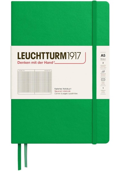 LEUCHTTURM1917 2025 Colors Orta Boy (A5), Sert Kapak, 251 Sayfa, Kareli Defter Spring Leaf 372195