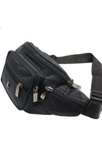 Şık Çok Gözlü Kumaş Bel Çantası Siyah, Pratik ve Hafif Tasarım
