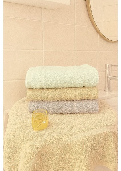 Karo 3’lü El ve Yüz Havlu Seti – 50X90 cm %100 Pamuk, Yumuşak Dokulu,örgü Desen