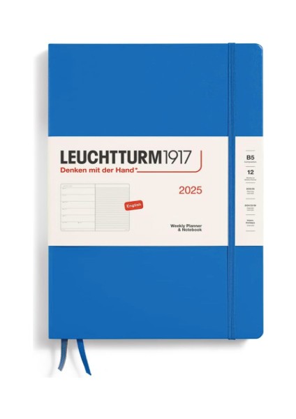 LEUCHTTURM1917 2025 Haftalık Planlayıcı ve Not Defteri, Tablet Boy (B5), 144 Sayfa, Ingilizce, Çizgili, Sky 370643