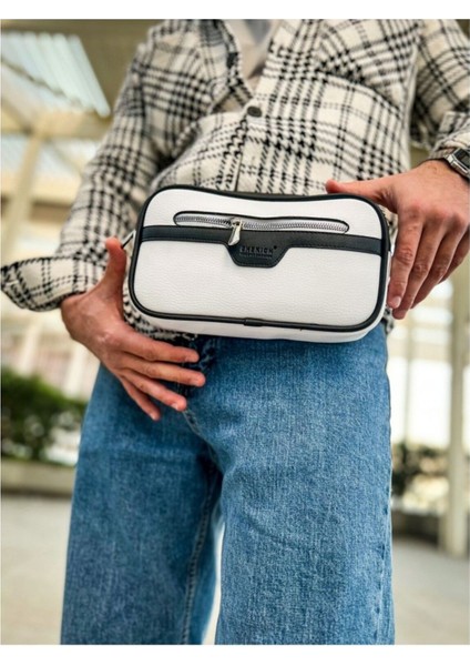 Beyaz ve Siyah Poani Tablet Erkek Çanta, Şık ve Kullanışlı Tasarım