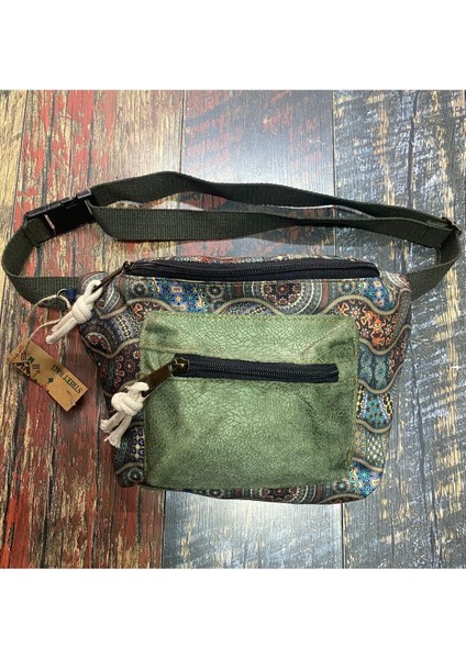 Yeşil Bohem Günlük Seyehat Bel Çantası Çok Cepli Suya Dayanıklı