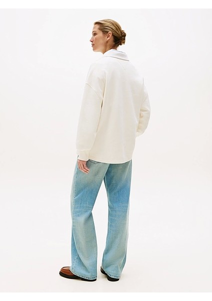 Kadın Yazı Baskılı Pike Rugby Beyaz Sweatshirt WW0WW45779YA8 fırsatları