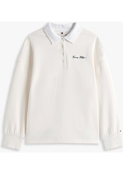 Kadın Yazı Baskılı Pike Rugby Beyaz Sweatshirt WW0WW45779YA8 indirimleri