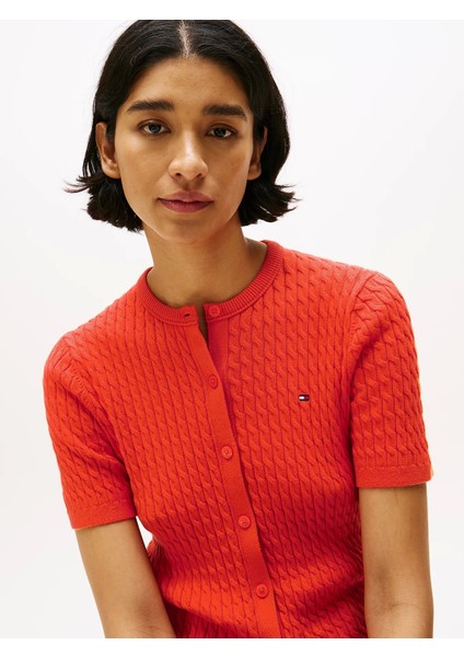 Kadın Pamuklu Ince Örgü Kısa Kollu Bisiklet Yaka Turuncu Kazak WW0WW45707SCX fiyatları
