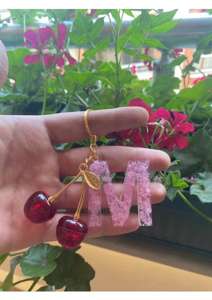 Taşlı Harf Anahtarlık+Kiraz Charm Kombin [kişiye Özel Her Renk] modelleri