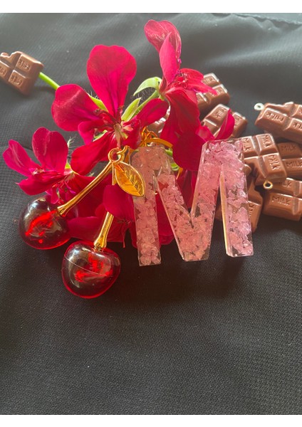 Taşlı Harf Anahtarlık+Kiraz Charm Kombin [kişiye Özel Her Renk] fırsatları