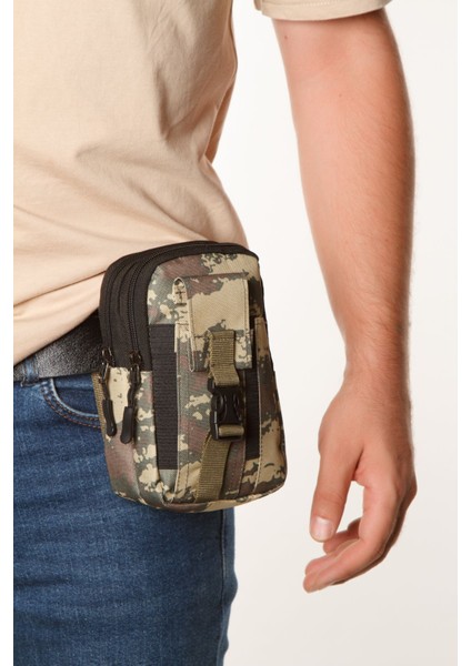 Kamuflaj Desenli Erkek Taktik Bel Çantası, Telefon ve Eşyalar Için Ideal, 18X11 cm