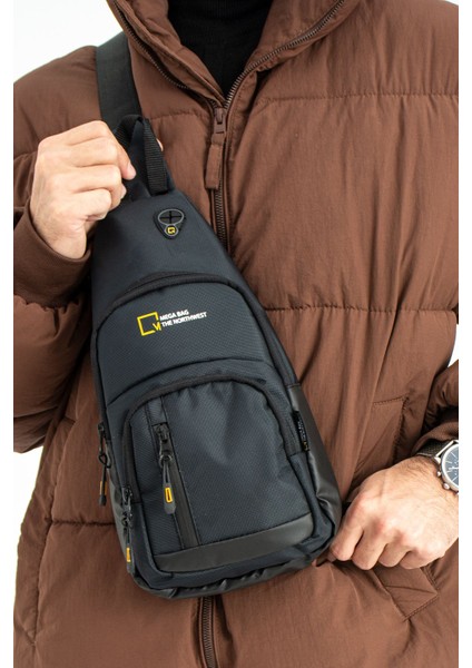 Şık Siyah Çapraz Bodybag, Ayarlanabilir Erkek Çanta