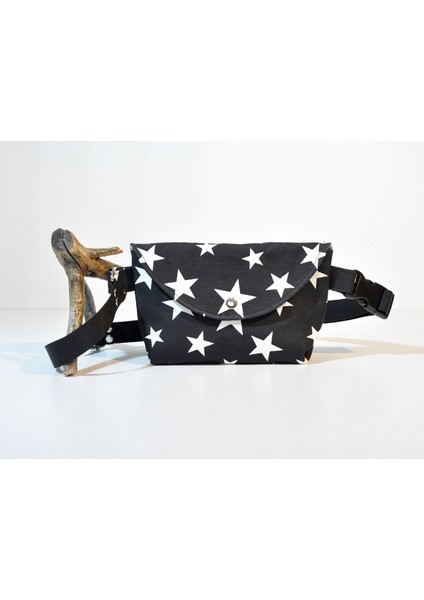 Yıldızlı Siyah Beyaz Füme Kareli Mini Bel Çantası, Cüzdan Hediye modelleri
