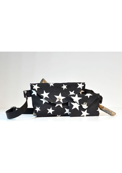 Yıldızlı Siyah Beyaz Füme Kareli Mini Bel Çantası, Cüzdan Hediye fırsatları
