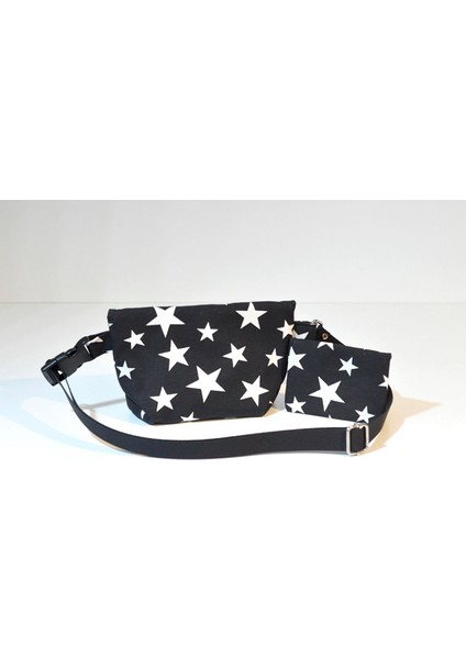 Yıldızlı Siyah Beyaz Füme Kareli Mini Bel Çantası, Cüzdan Hediye indirimleri