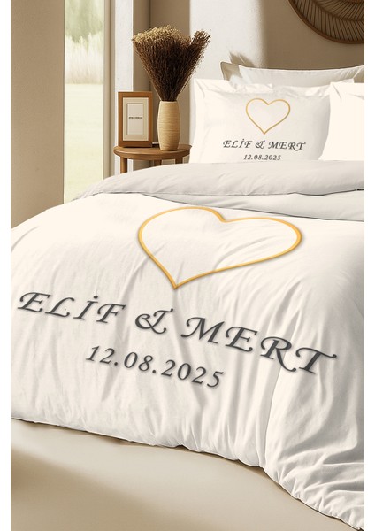 Kişiye Özel %100 Pamuk Nevresim Takımı – Kalp Tasarımlı Isim & Evlilik Tarihi Işlemeli fiyatları