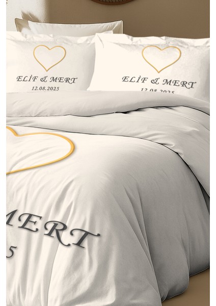 Kişiye Özel %100 Pamuk Nevresim Takımı – Kalp Tasarımlı Isim & Evlilik Tarihi Işlemeli fırsatları