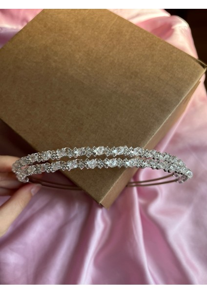 D13 Taş ve Boncuk Detaylı Çift Şerit Taç Gelin Tacı Nişan Tacı Kına Tacı Nikah Taç Zarif Taç Işıltılı Taç fiyatları