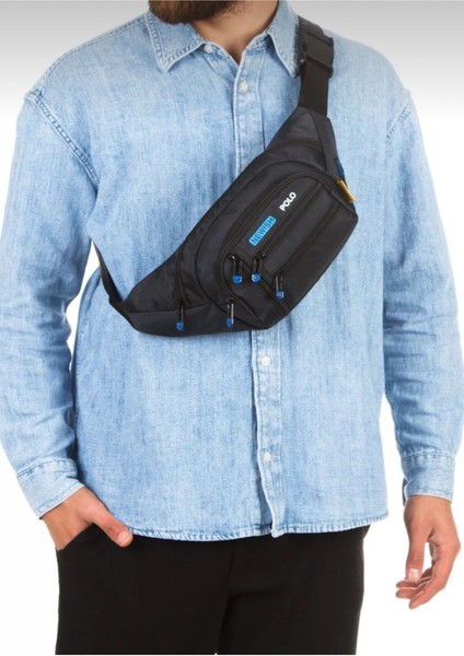 Siyah 6 Gözlü Kulaklık Çıkışlı Su Geçirmez Omuz ve Bel Çapraz Çanta