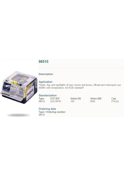12V H1 85W 4100K Beyaz Isık Set AMPUL(98515)