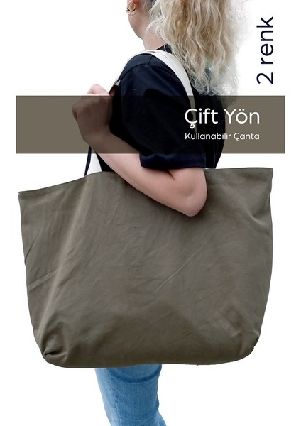 çift Yön Kullanılabilen Canvas Çok Amaçlı Plaj Çanta