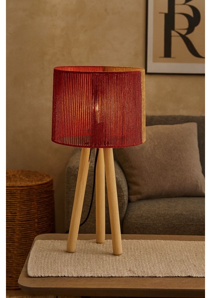 Amberwood El Örgüsü Masa Lambası – Kırmızı & Keten Renkli
