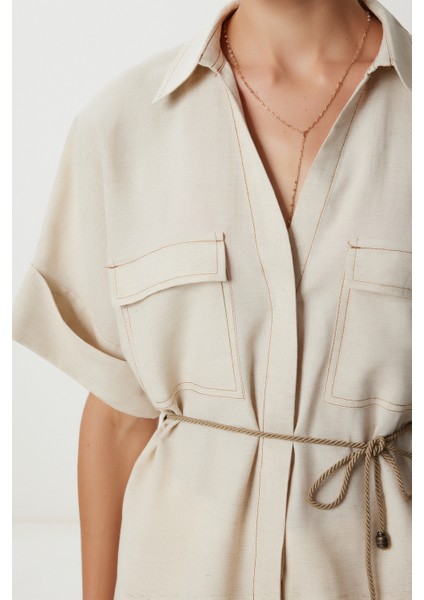 Bağlama Detaylı Keten Gömlek LDP0076 Bej fırsatları