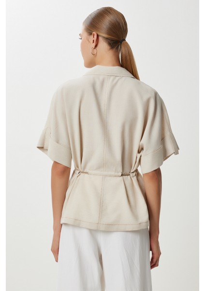 Bağlama Detaylı Keten Gömlek LDP0076 Bej indirimleri