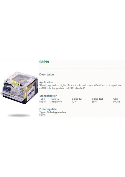 12V H7 85W 4100K Beyaz Isık Set Ampul