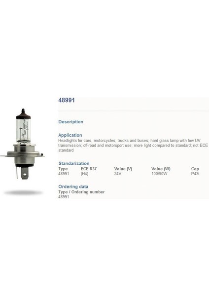 24V H4 90/100 43T Tırnaklı Ampul (10 Adet Kutulu)