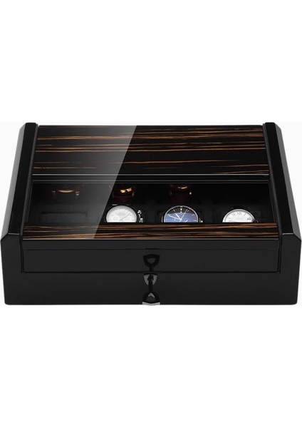 Imperıa Uhrenbox, 8 Saat Için Lüks Ahşap Kutusu, Cam Kapaklı, Schwarzes Makassar