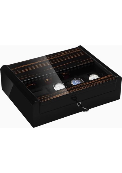 Imperıa Uhrenbox, 8 Saat Için Lüks Ahşap Kutusu, Cam Kapaklı, Schwarzes Makassar fiyatları