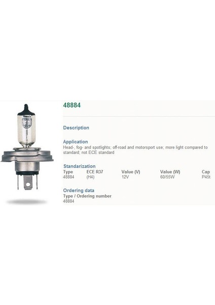12V 60/55 H4 45T Tablalı Ampul (5 Adet Kutulu)
