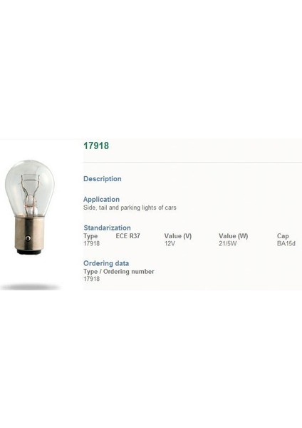 12V 1176 21/5W Cıft Duz Ampul (10 Adet Kutulu)