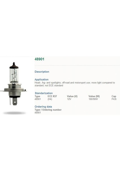 12V H4 90/100 43T Tırnaklı Ampul (5 Adet Kutulu)
