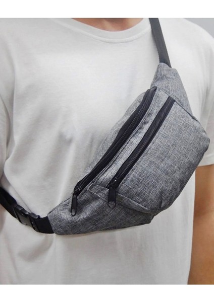 Gri Çok Amaçlı Çanta, Bel ve Omuz Kullanımı, Cepli, Çapraz Tasarım