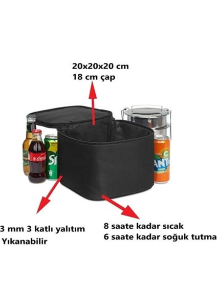 Siyah Yalıtımlı Beslenme Çantası Termal Yiyecek ve Içecek Taşıma Çantası