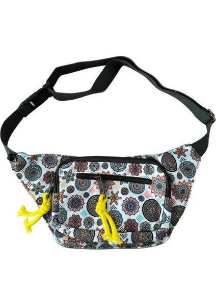 Renkli Etnik Desenli Su Geçirmez Bel ve Omuz Çantası – Beyaz Zemin Unisex