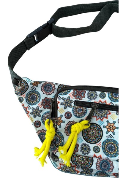 Renkli Etnik Desenli Su Geçirmez Bel ve Omuz Çantası – Beyaz Zemin Unisex fiyatları