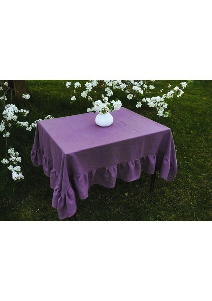 Buldan Keten Fırfırlı Vintage Mor Masa Örtüsü fiyatları