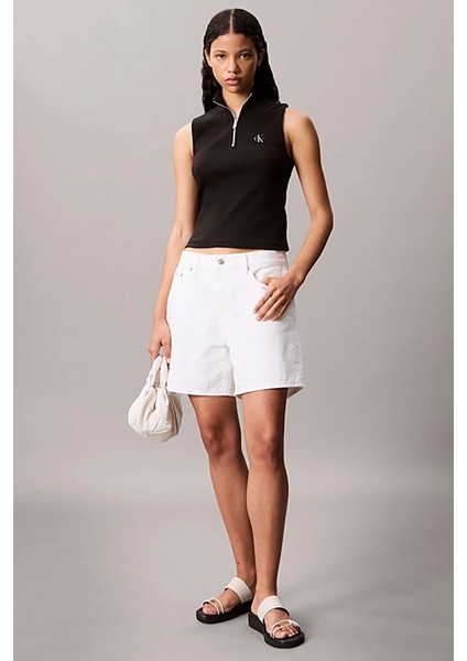 Kadın Etiketli Kolsuz Yarım Fermuarlı Siyah Bluz LV047C909G-UB1