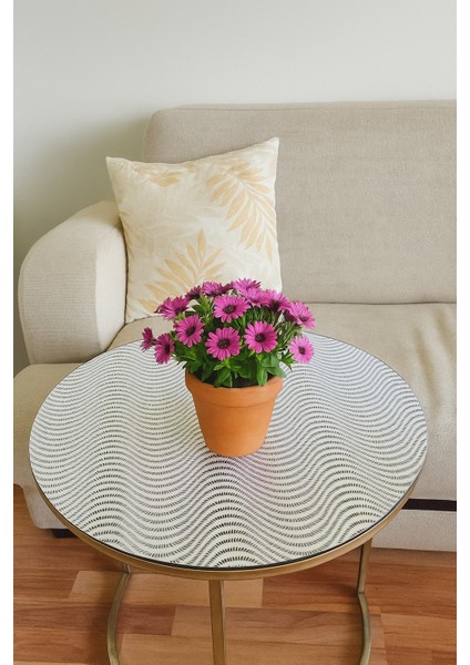 Orta Sehpa Gümüş Paralel Çizgili Yuvarlak Pvc Dantelli Sehpa Örtüsü Çeyizlik Şeffaf Pvc Masa Örtüsü