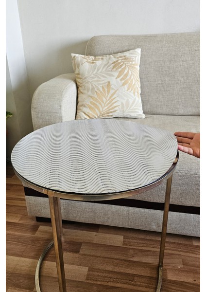 Orta Sehpa Gümüş Paralel Çizgili Yuvarlak Pvc Dantelli Sehpa Örtüsü Çeyizlik Şeffaf Pvc Masa Örtüsü indirimleri