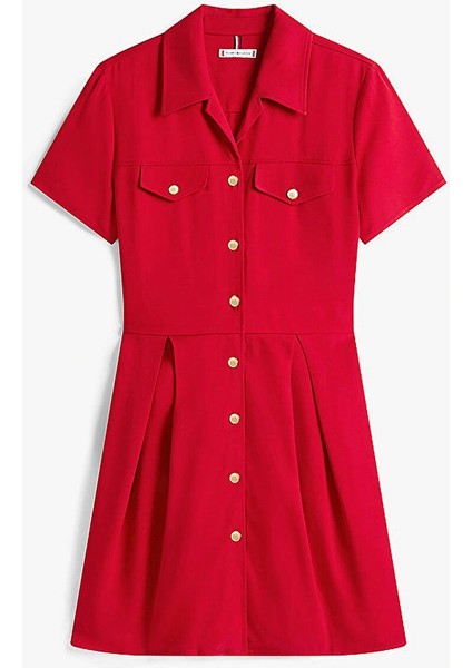 Kadın Viskon Twill Kısa Kollu Kloş Mini Kırmızı Elbise WW0WW45819XLD indirimleri