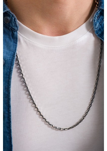 925 Ayar Gümüş Unisex Oksitli Forse Zincir- Forse Kolye Zincir