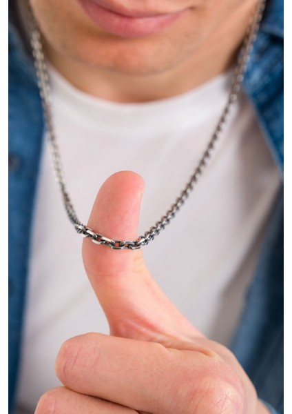 925 Ayar Gümüş Unisex Oksitli Forse Zincir- Forse Kolye Zincir modelleri