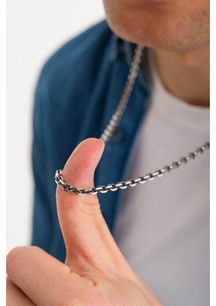 925 Ayar Gümüş Unisex Oksitli Forse Zincir- Forse Kolye Zincir fırsatları