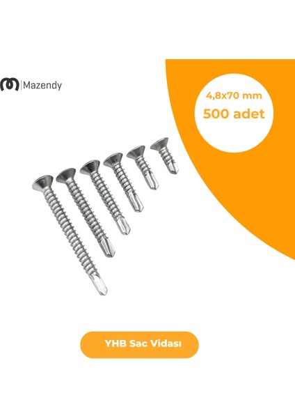 Yhb Sac Vidası 4,8X70 mm 500 Adet Güçlü Bağlantı Galvaniz Sac Vidası