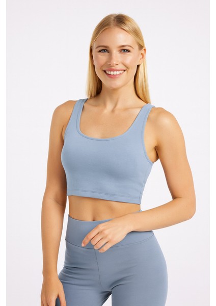 Lupinn Moda Kadın Mavi Yüksek Bel Cepli Biker Tayt ve Crop Atlet Sporcu Takımı fiyatları