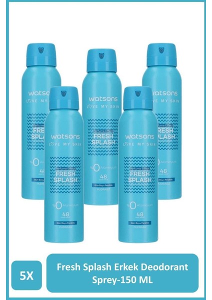 Fresh Splash Deodorant Sprey Erkek Pudrasız 5x150ml